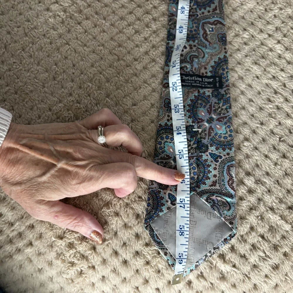 Christian Dior 100% Silk Paisley Men's Neck Tie Blue USA Made Vintage VTG
